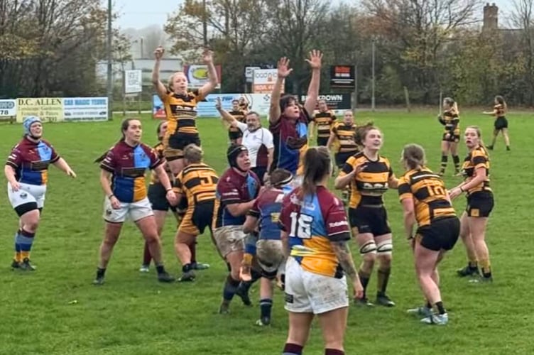 A line-out during the Crediton vs Yeovil match