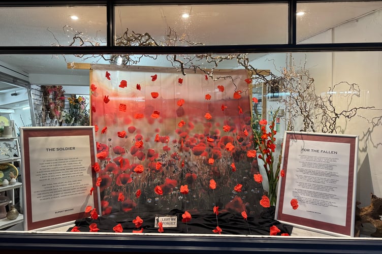 Bud2bloom florists in Crediton High Street had a splendid Remembrance display in its window. AQ 7374