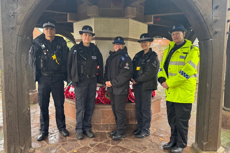 Crediton Neighbourhood Police Officers who attended the Armistice Day ceremony at Crediton War Memorial. AQ 7815