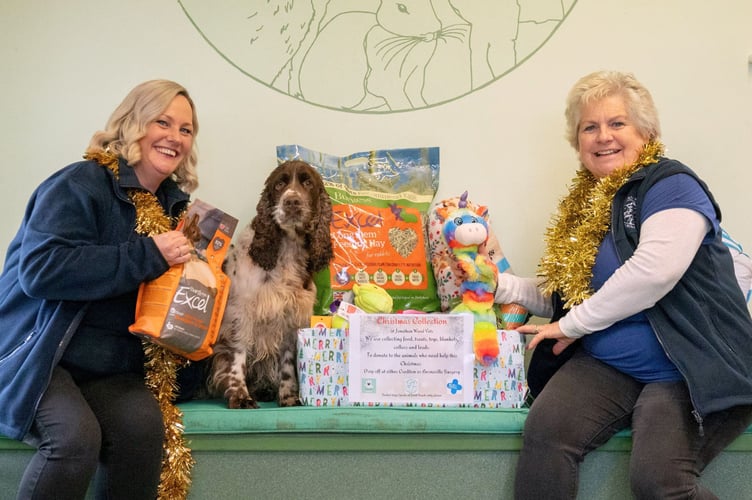 Jonathan Wood Vets receptionists Holly Harris, left, and Sara Thurgood ready to take pet food donations