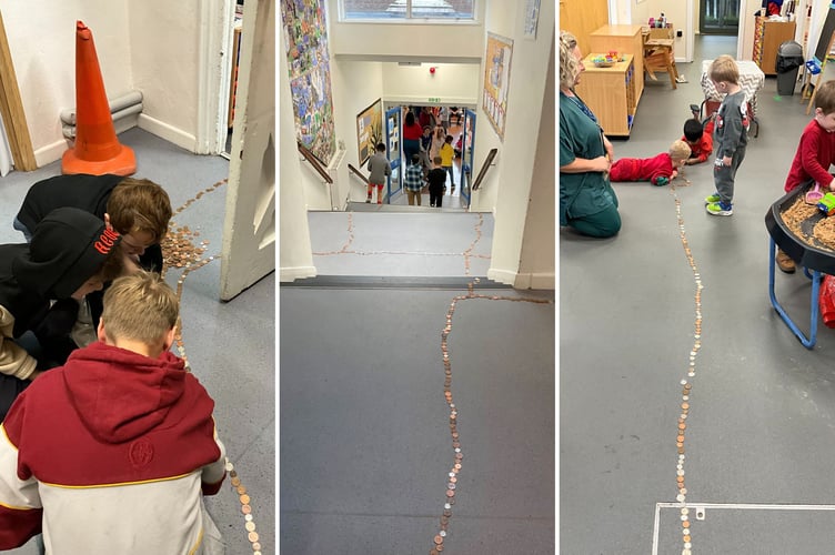 The penny mile snaking around the school