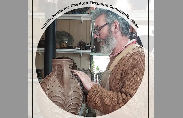 International potter Doug Fitch with his contribution for the auction.