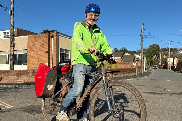 Crediton Town Councillor and keen cyclist Giles Fawssett, vice chair of The Boniface Trail Association, is, like Sustainable Crediton, campaigning for the Boniface Trail for health, safety and environmental reasons.  AQ 8244
