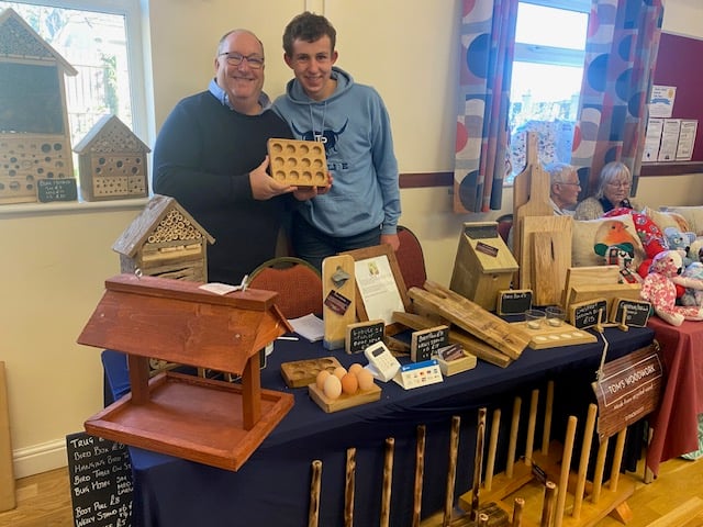 Tom and his woodwork stall with Andrew Dean.