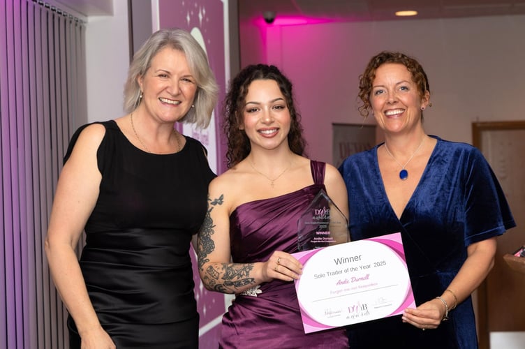 From left, Louise Jenner of DWIB, Andie Durnell, Natalie Hyson of sponsor Dartmoor Reach Alpaca and Glamping Farm