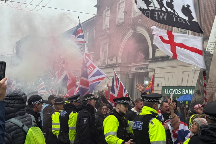 A police line alongside the British Unity Walk at Bedford Square. AQ 8784