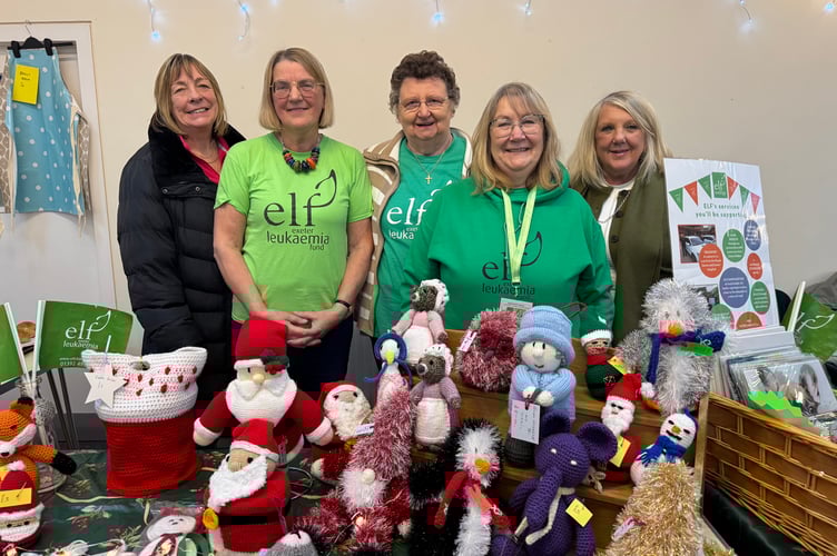 The Crediton branch of ELF, Exeter Leukaemia Fund, had a stall selling knitted items plus Christmas cards and other items.  AQ 8604
