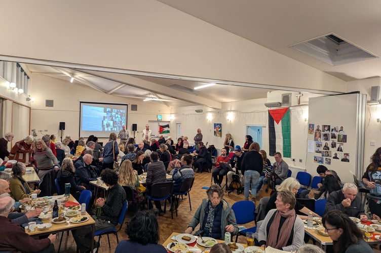 A large crowd at the Crediton Voices for Gaza evening.
