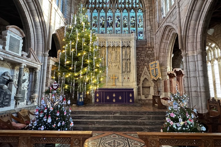 The magnificent tree by the High Altar is an impressive sight to see in Crediton Parish Church. AQ 9786