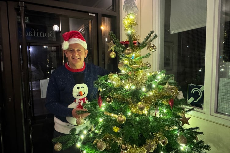 Alan Quick with the Crediton Courier tree in the Boniface Centre. AQ 9634