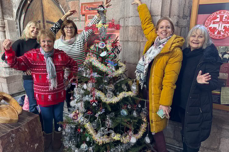 Some of the members of FitSteps dance group, run by Elaine Coldman, fourth left, with their beautifully decorated tree.  AQ 9820
