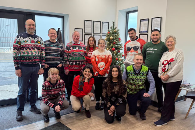 Christmas jumpers worn by Crediton Dairy staff for Save the Children
