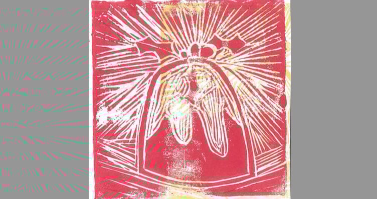 Edith was third with her lino print Christmas card design.