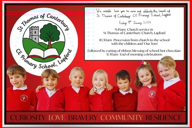 Lapford School will become St Thomas of Canterbury CE Primary School from January 9.