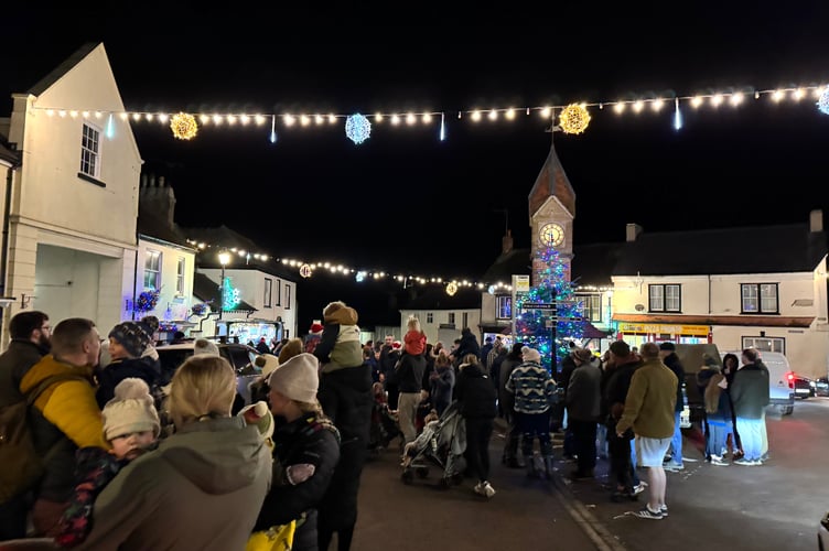 A busy town square for North Tawton Lights Switch on. AQ 0191