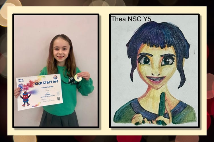 Thea from Newton St Cyres School was a Year 5 Kick Start Art portrait picture winner.
