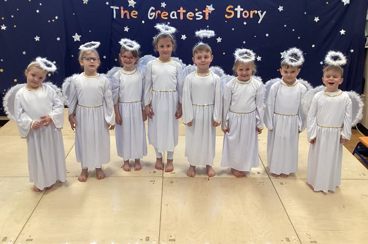 The angels from The Greatest Story at Tedburn St Mary Primary School.
