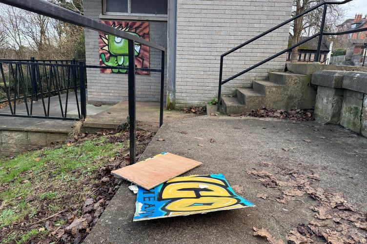 One of the sections of damaged artwork near the Newcombes Meadow toilet block.  AQ 1436
