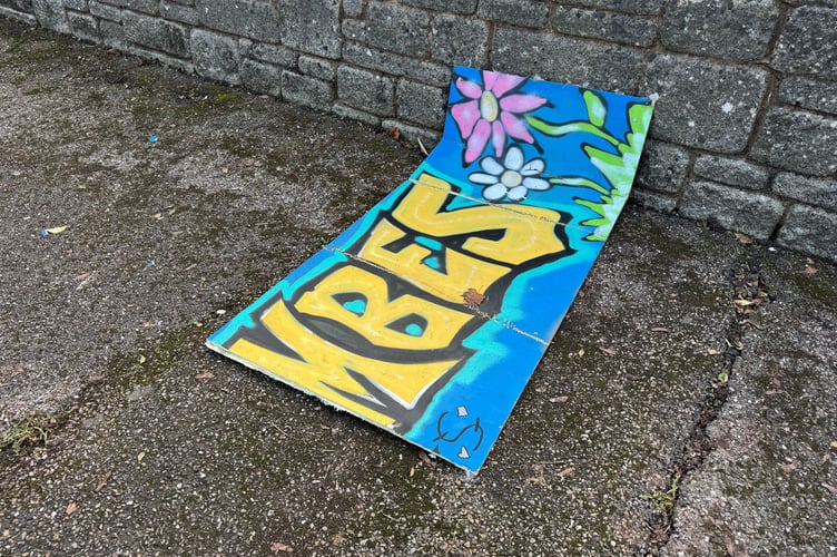 One of the sections of damaged artwork near the Newcombes Meadow toilet block.  AQ 1433
