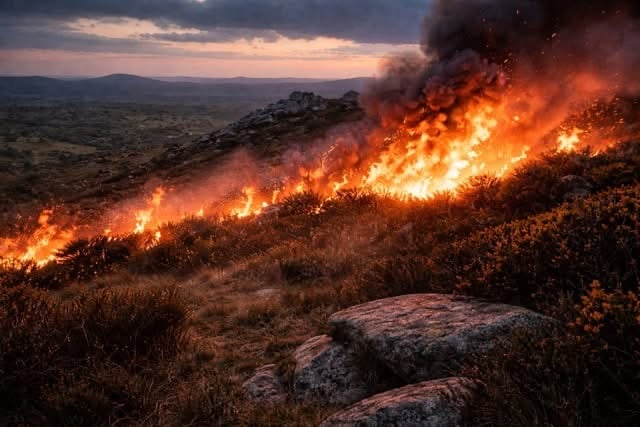 A recent gorse fire on Dartmoor.
