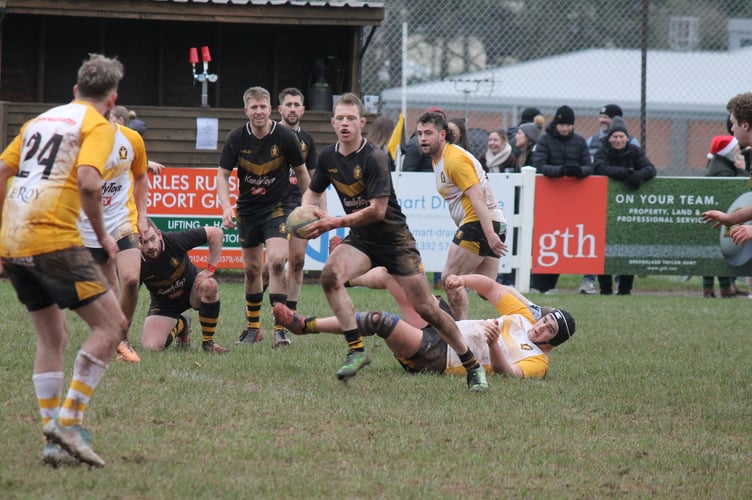 Making a break for it with the ball during the Crediton RFC Boxing Day game.  AQ 0876
