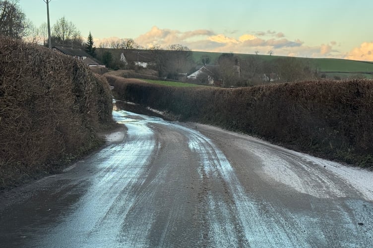 An icy road near Venny Tedburn, Crediton on Sunday, January 4.  AQ 1727
