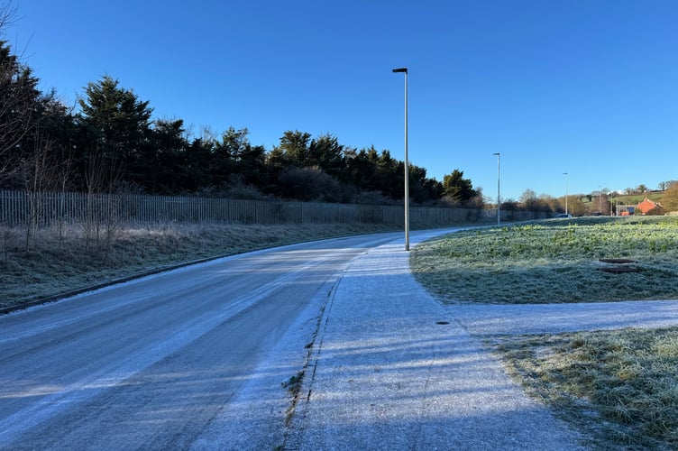 An ice covered Joseph Locke Road and pavement on Monday, January 5.  AQ 1796

