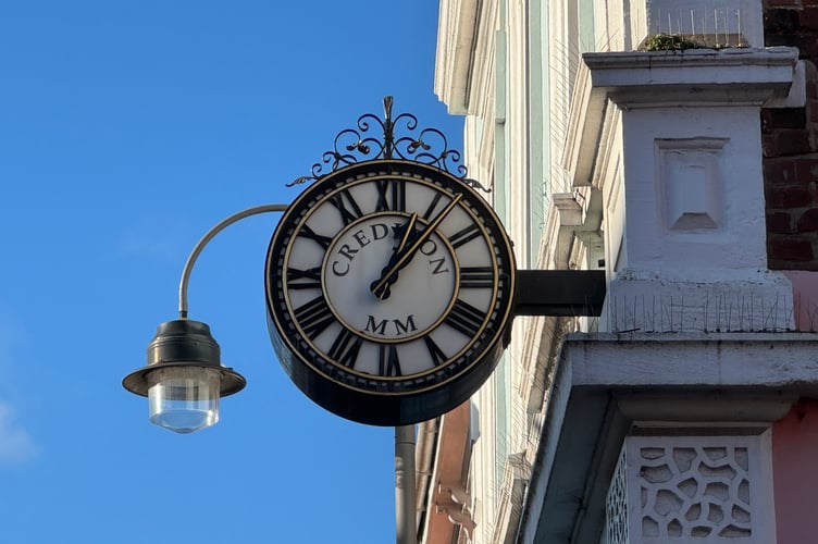 There are hopes that the Millennium clock at the Old Town Hall in Crediton will repaired soon.  AQ 1844
