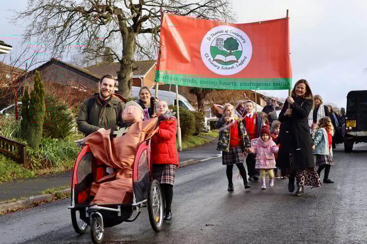 9 January 2026 Lapford school name change The procession went around the village (Will Goddard, Crediton Courier)