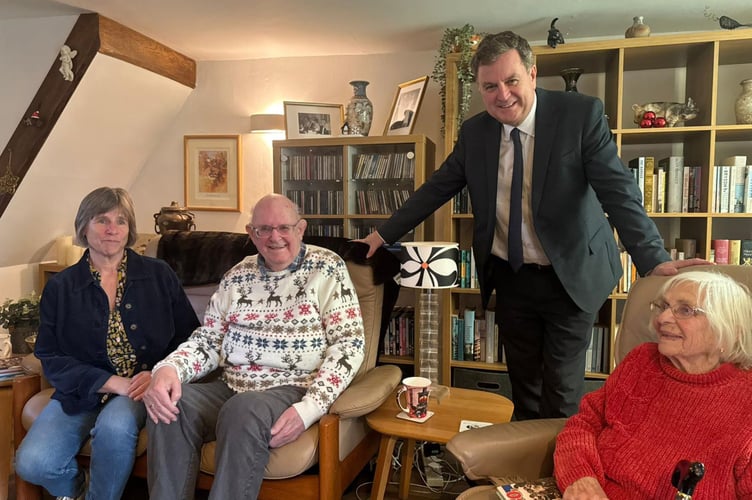 Sir Mel Stride MP with Libby Price, left, and Filo Project clients in Sticklepath