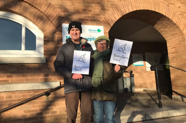 Sustainable Crediton members Gerald and Laura Conyngham attended the Devon County Council Cabinet meeting where the Boniface Trail was progressed to the next stage.