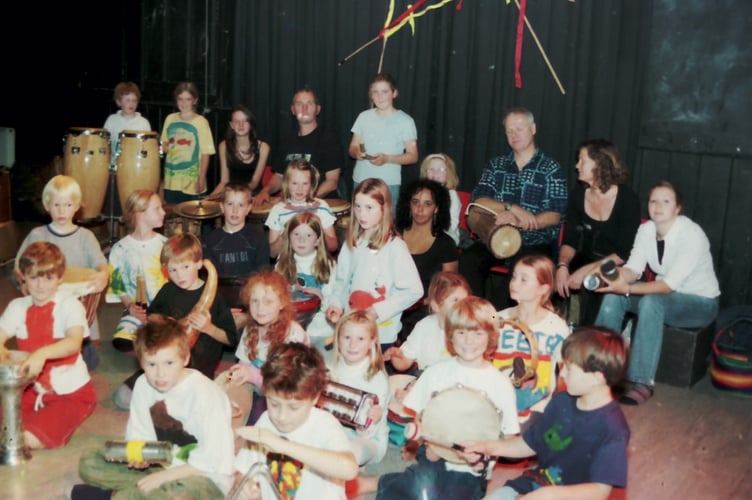 Some of the children who took part in workshops at Crediton Arts Centre in October 2004. DSC02824