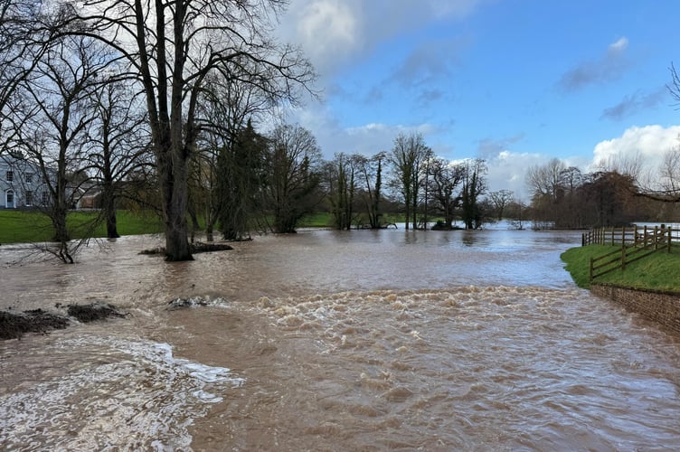 The River Yeo at Fordton has burst its banks