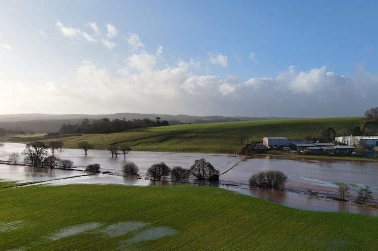 A drone image of flooding in the Crediton area on Tuesday, January 27 by Matthew Worden.
