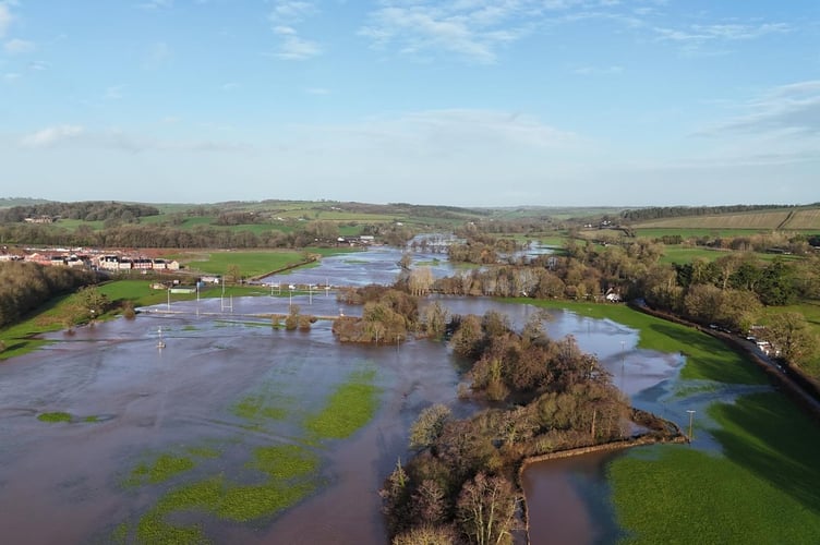 A drone image of flooding in the Crediton area on Tuesday, January 27 by Matthew Worden.
