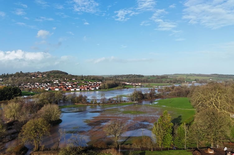 A drone image of flooding in the Crediton area on Tuesday, January 27 by Matthew Worden.
