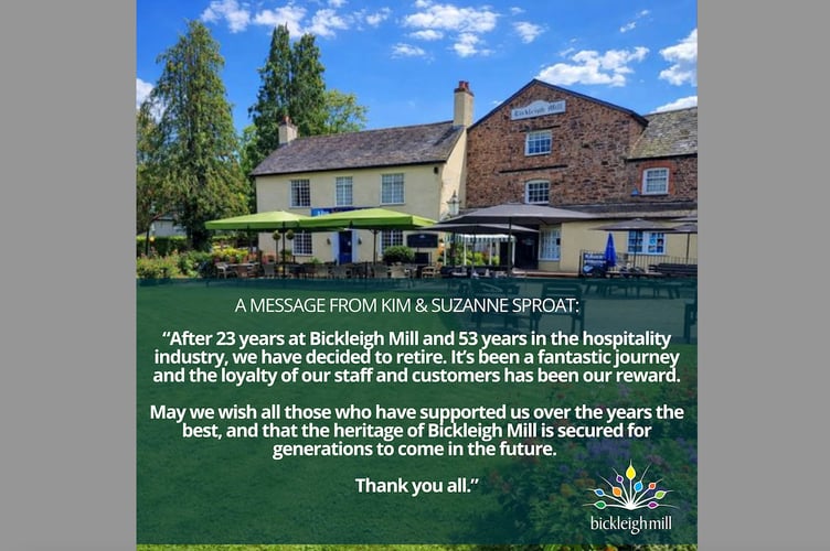 The Bickleigh Mill social media post.