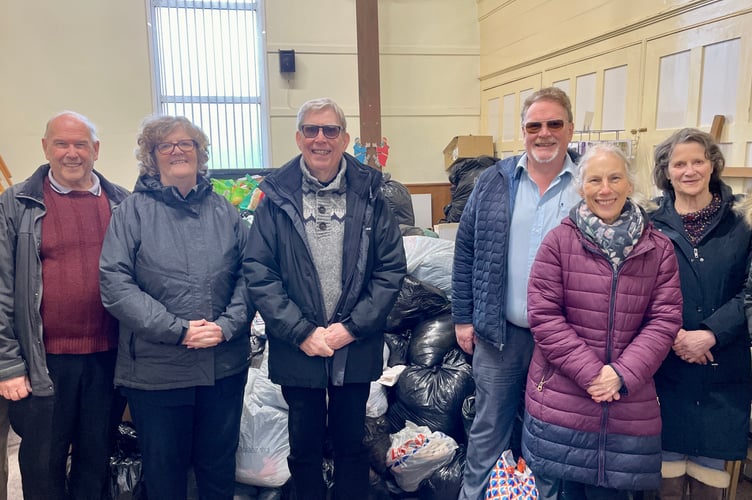 Some of the volunteers with the donations at Bow Gospel Hall