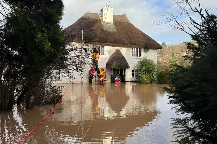 North Dartmoor Search and Rescue dealing with a rescue at Ottery St Mary during Storm Chandra.
