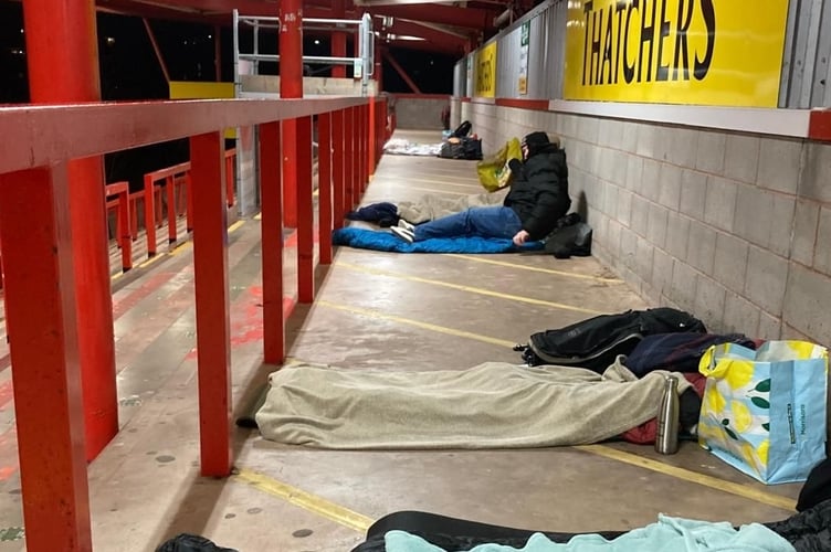 Sign up now to sleep out for homelessness at Exeter City’s St James Park stadium.
