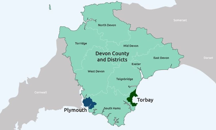 Devon's local government structure as it is now but it will change in the future. 
