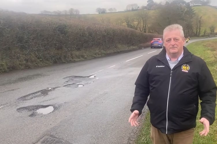 Cllr Frank Biederman witnessing overtaking on the B3233 on a stretch of potholes.