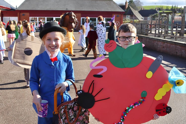 27 February 2026 Hayward's World Book Day These two dressed up as Mary Poppins and James and the Giant Peach (Will Goddard, Crediton Courier)