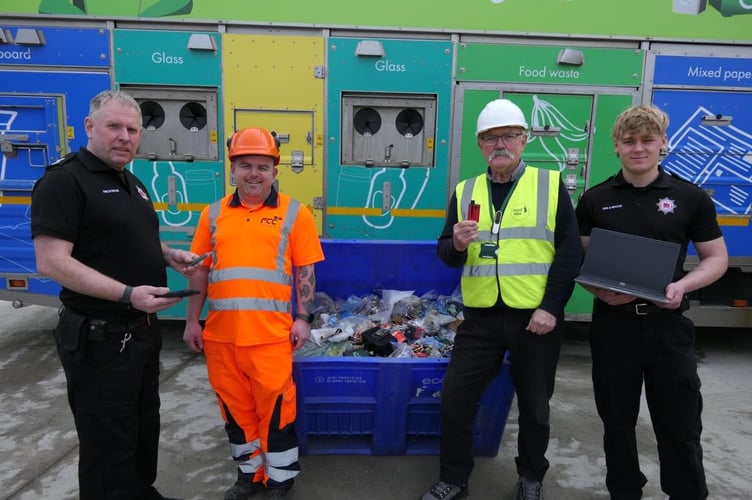 Tavistock Fire Station's Watch Manager Glenn Arundel, FCC Environment's Arron Macauley, West Devon Borough Council's Cllr Jeff Moody and Devon and Fire Service's Samuel Rice.