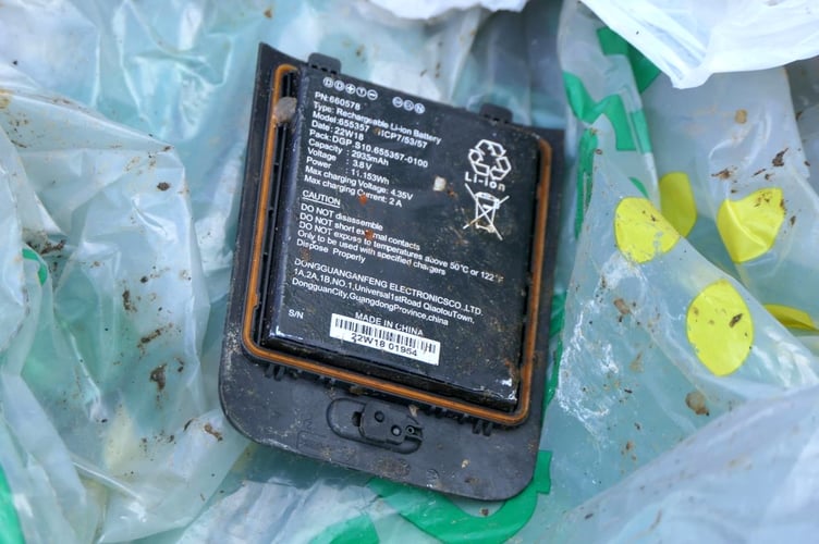 An example of a lithium-ion battery, which had been thrown away in someone's black bin bag.