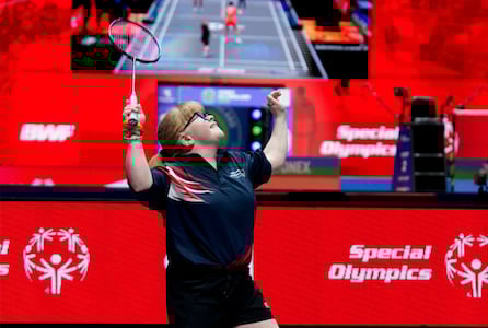 Dee Weiner on the badminton court.
