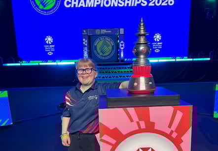 Dee Weiner with the Yonex All England Badminton Championship trophy