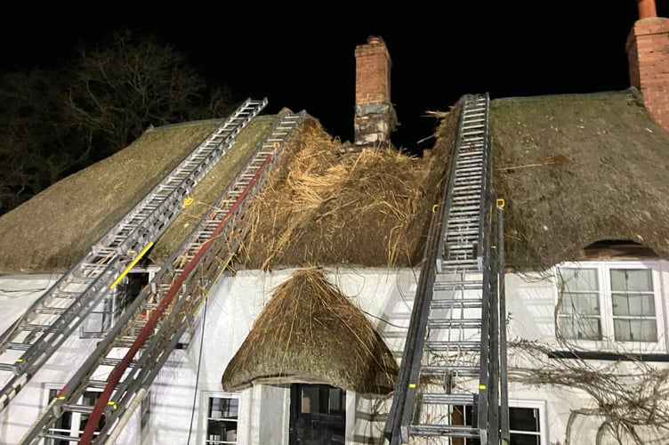 Where firefighters successfully created fire breaks in the thatched property near Colebrooke, preventing a serious fire.