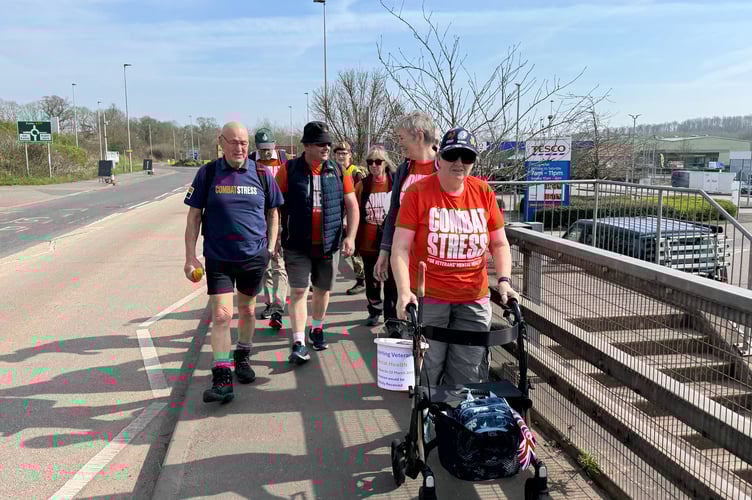 The walkers leave the Crediton Tesco store for Yeoford.  AQ 6647
