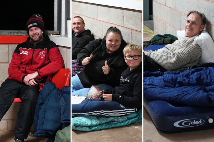 The group, who slept on the hard floor of the stadium’s Big Bank, have raised more than £5,500
